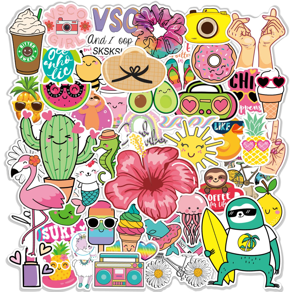 65 Pcs Cartoon Vsco Girl Stickers Pink Funny Anime Animals Sticker on Kids Laptop Water Bottle Scrapbook Bicycle Decal Pack Toy - Gufetto Brand 