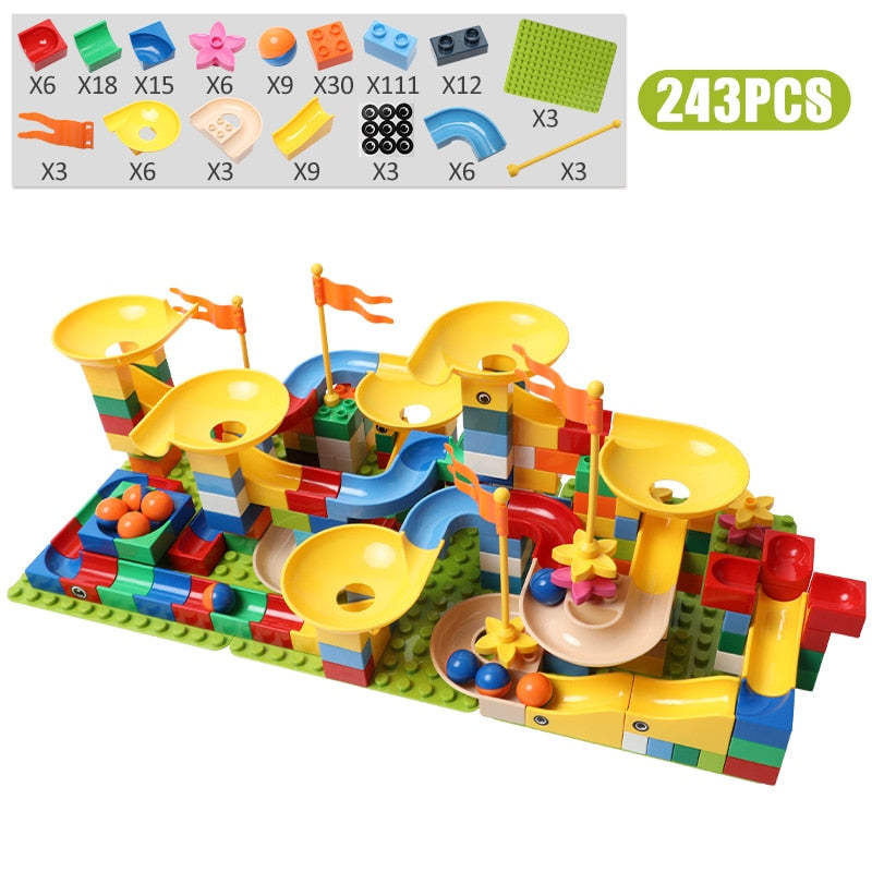 83-332PCS Marble Race Run Mattoni Blocchi di costruzione di grandi dimensioni Imbuto Blocchi scorrevoli Mattoni fai da te Giocattoli per bambini Ragazze - Gufetto Brand 