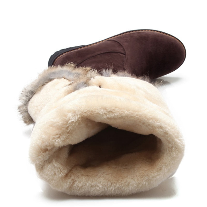 Stivali da neve caldi e caldi da donna 2022 scarpe invernali sopra stivali alti al ginocchio moda donna tacchi bassi stivali lunghi in peluche di pelliccia calda scarpe femminili - Gufetto Brand 