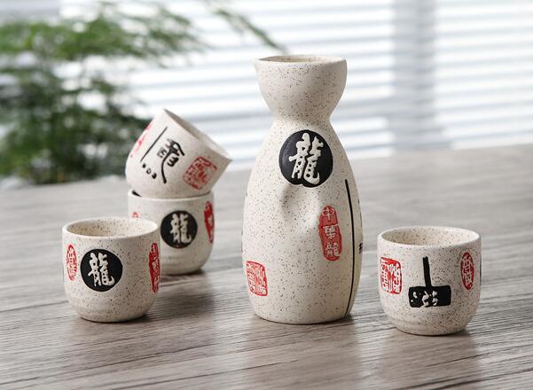 Set di tazze per pentole di sake in ceramica vintage Poesia per