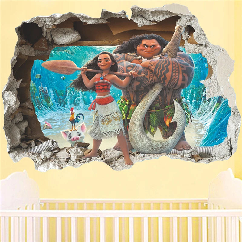 Moana Maui 3d Broken Hole Wall Stickers Kids Room Home Decoration Ocean Mythology Movie Vaiana Mural Art Cartoon Pvc Decals - Gufetto Brand 