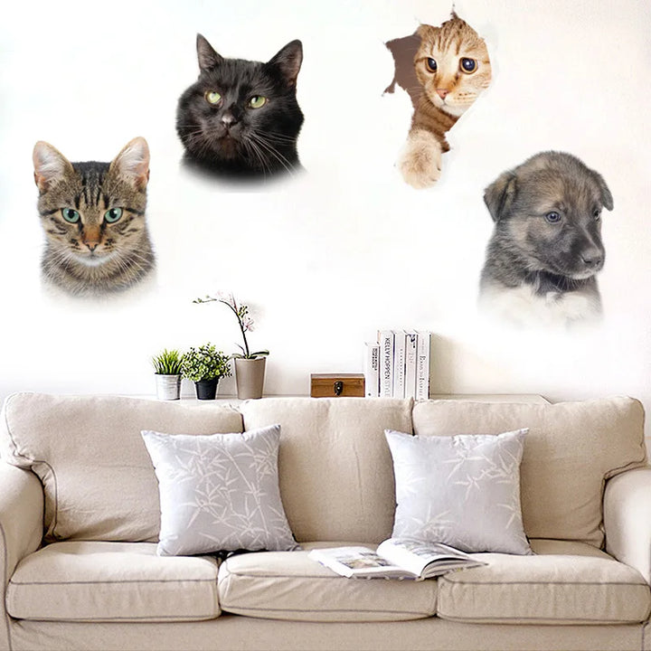 Cute Cats Dog 3D Wall Sticker For Living Room Children's Room Home Decoration Art Decals Mural Kitten Puppy Stickers Wallpaper - Gufetto Brand 