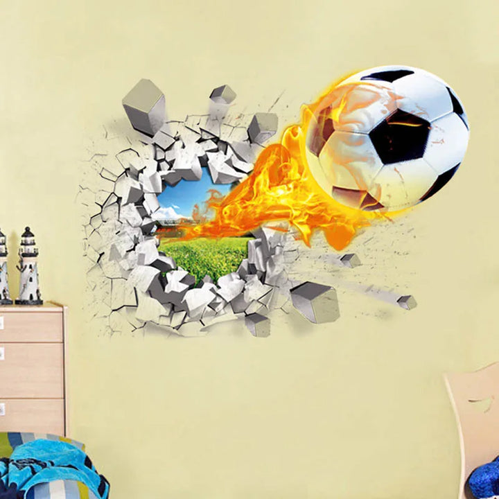 3D Football Broken Wall Sticker For Kids Room Living Room Sports Decoration Mural Wall Stickers Home Decor Decals Wallpaper - Gufetto Brand 