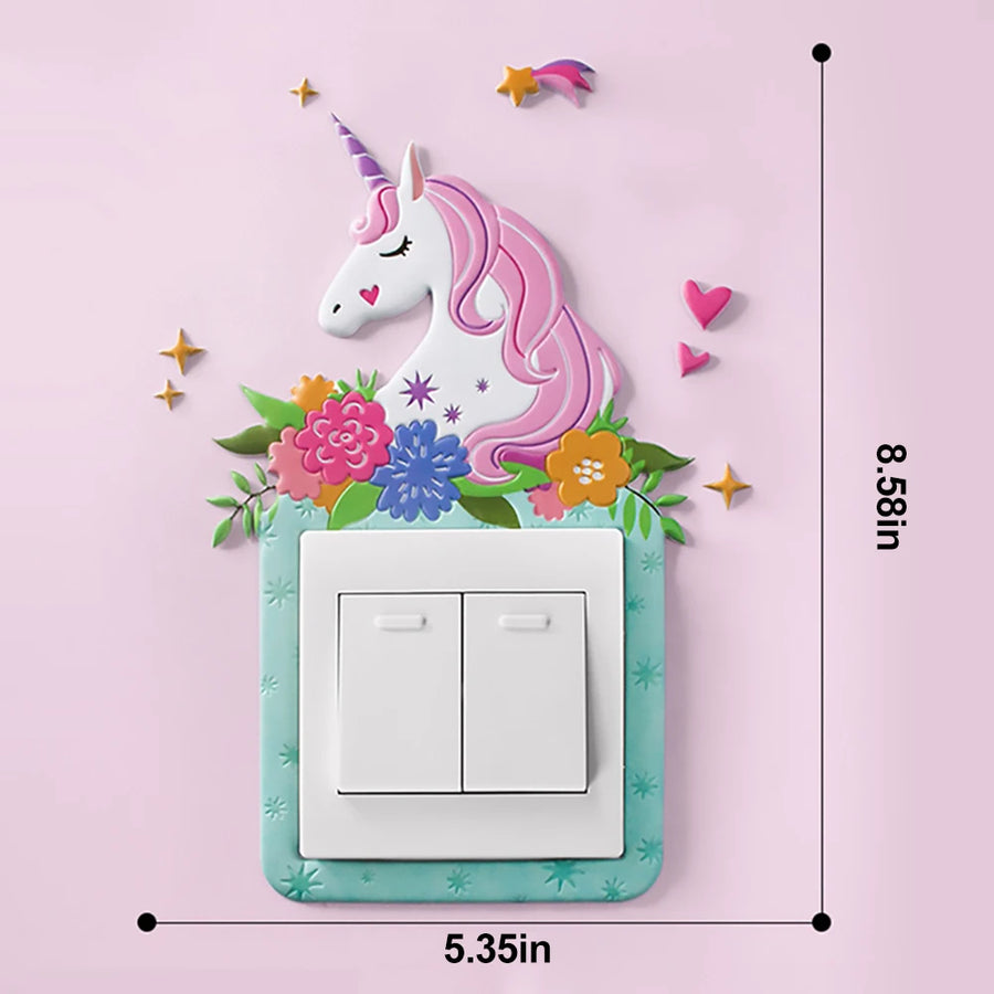 3D Unicorn Switch Sticker Cartoon Kids Room Decor luminous Stickers Switch Cover Wall Light Unicorn Socket Stickers Decoration - Gufetto Brand 