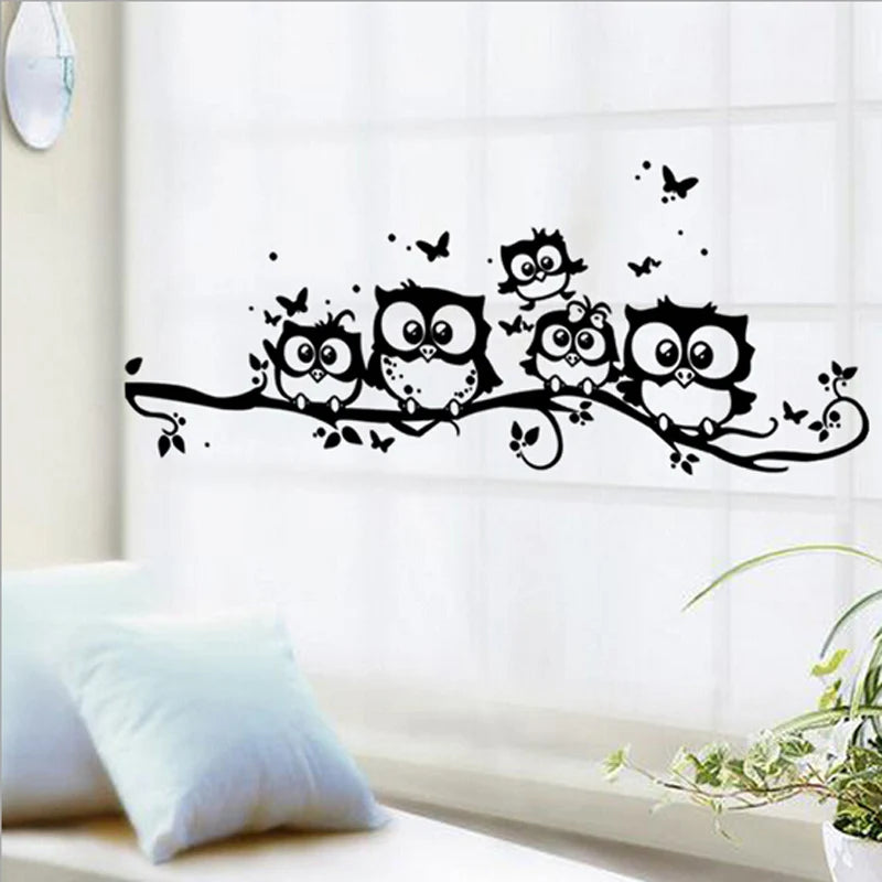 Cartoon Cute Owl On Tree Wall Sticker Living Room Background Animals Art Decals For Kids Room Decorations Removable Stickers - Gufetto Brand 