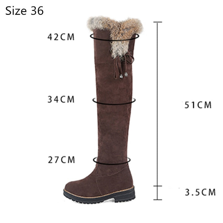 Stivali da neve caldi e caldi da donna 2022 scarpe invernali sopra stivali alti al ginocchio moda donna tacchi bassi stivali lunghi in peluche di pelliccia calda scarpe femminili - Gufetto Brand 