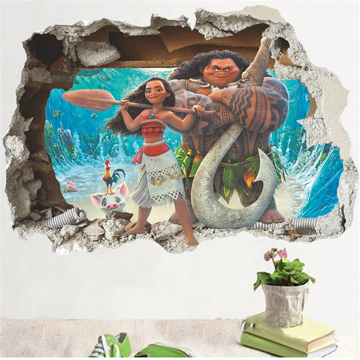 Moana Maui 3d Broken Hole Wall Stickers Kids Room Home Decoration Ocean Mythology Movie Vaiana Mural Art Cartoon Pvc Decals - Gufetto Brand 