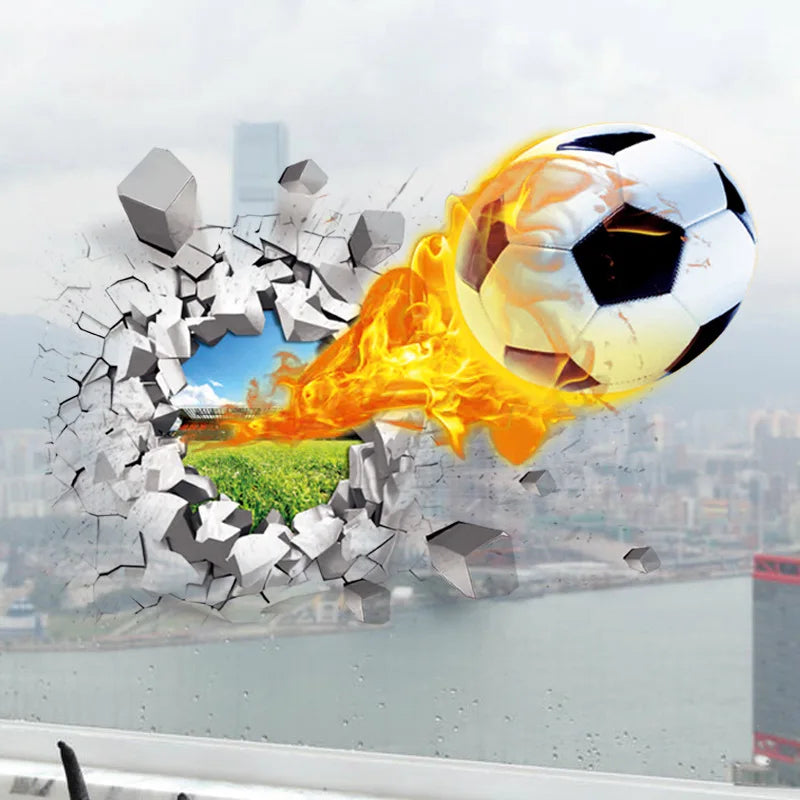 3D Football Broken Wall Sticker For Kids Room Living Room Sports Decoration Mural Wall Stickers Home Decor Decals Wallpaper - Gufetto Brand 