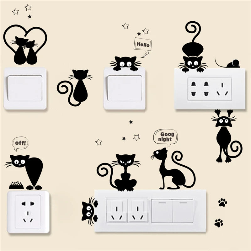 Lovely Cat Light Switch Phone Wall Stickers For Kids Rooms Diy Home Decoration Cartoon Animals Wall Decals Pvc Mural Art - Gufetto Brand 