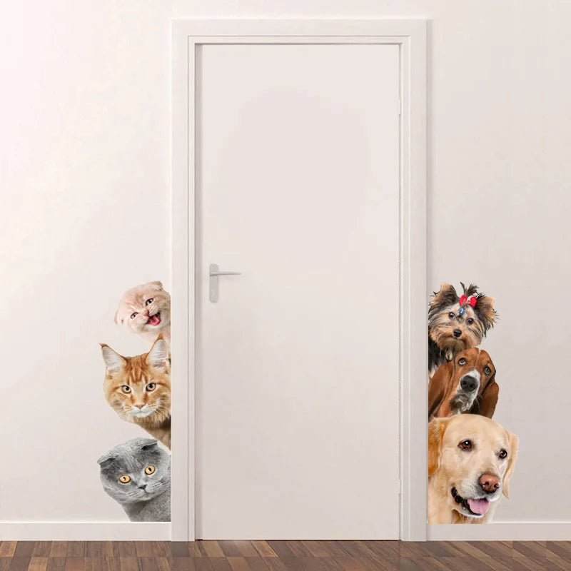 Funny 3D Cat Dog Door Wall Sticker For Kids Room Bedroom Home Decor Background Art Decals Room Decorations Cute Animals Stickers - Gufetto Brand 