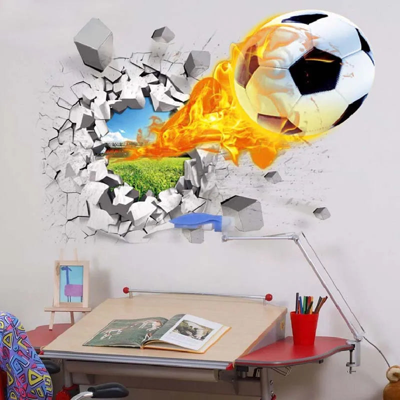 3D Football Broken Wall Sticker For Kids Room Living Room Sports Decoration Mural Wall Stickers Home Decor Decals Wallpaper - Gufetto Brand 