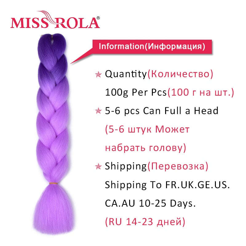 Miss Rola sintetico 24 pollici 100G all'ingrosso singolo colore Ombre incandescente estensione dei capelli torsione trecce jumbo capelli Kanekalon per le donne - Gufetto Brand 