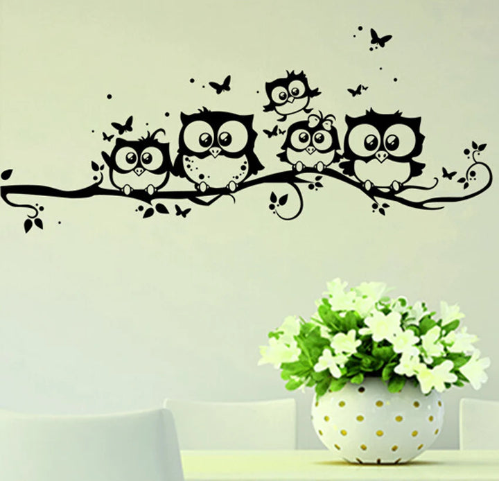 Cartoon Cute Owl On Tree Wall Sticker Living Room Background Animals Art Decals For Kids Room Decorations Removable Stickers - Gufetto Brand 