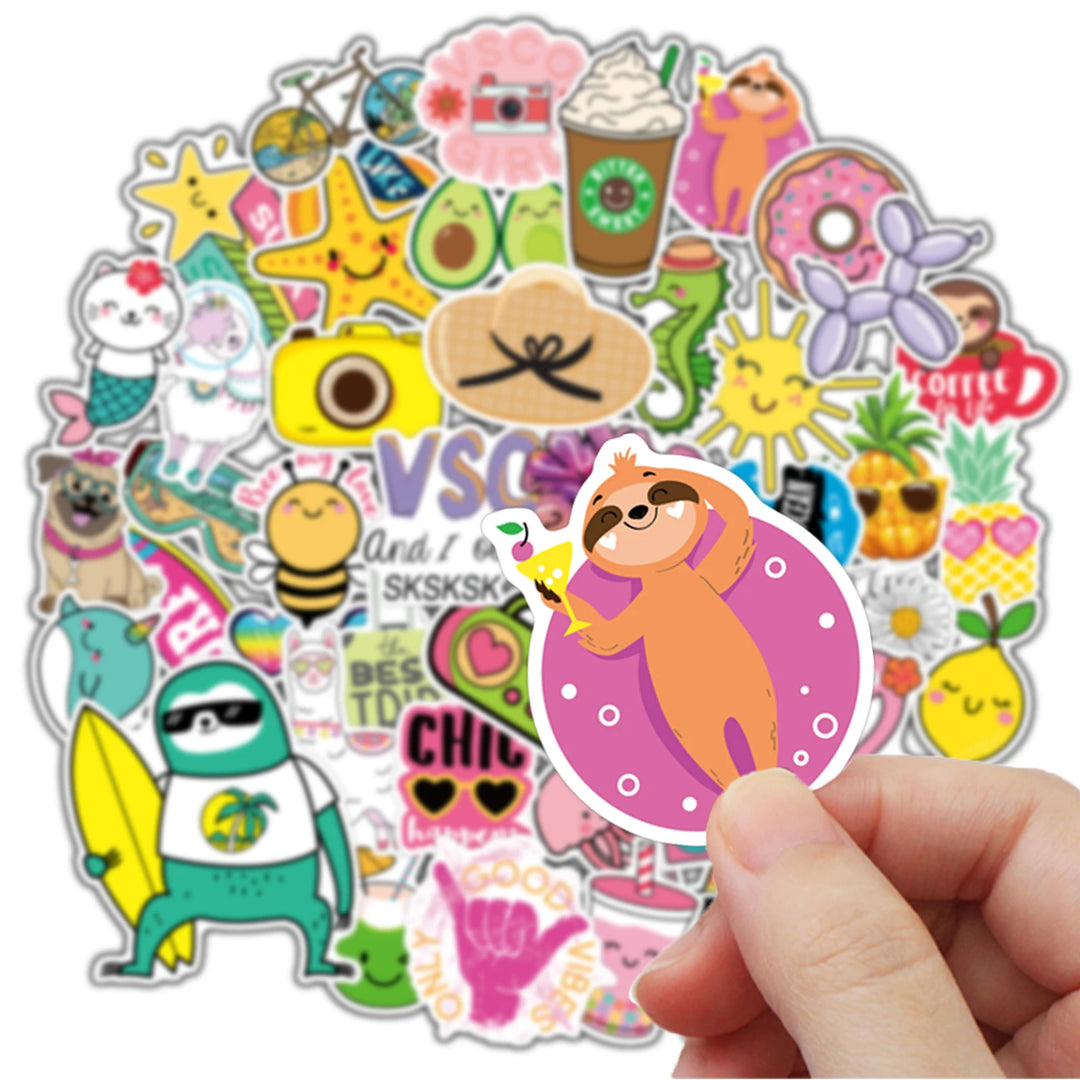 65 Pcs Cartoon Vsco Girl Stickers Pink Funny Anime Animals Sticker on Kids Laptop Water Bottle Scrapbook Bicycle Decal Pack Toy - Gufetto Brand 