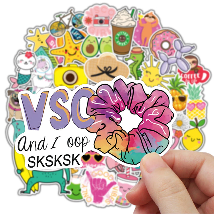 65 Pcs Cartoon Vsco Girl Stickers Pink Funny Anime Animals Sticker on Kids Laptop Water Bottle Scrapbook Bicycle Decal Pack Toy - Gufetto Brand 