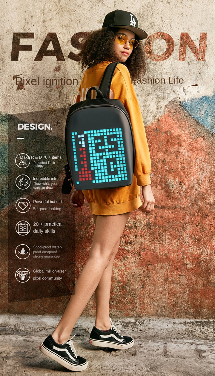 DIVOOM/dot Tone Pixel Backpack Male Trend Creative LED Screen Large Capacity Cycling Travel Backpack