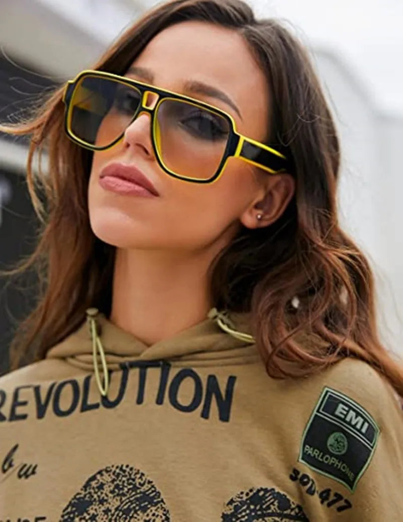 COOL&KU Retro Oversized Double Bridge Pilot Sunglasses for Men Women  Double color design Thick border  Aviator Sunglasses - Gufetto Brand 