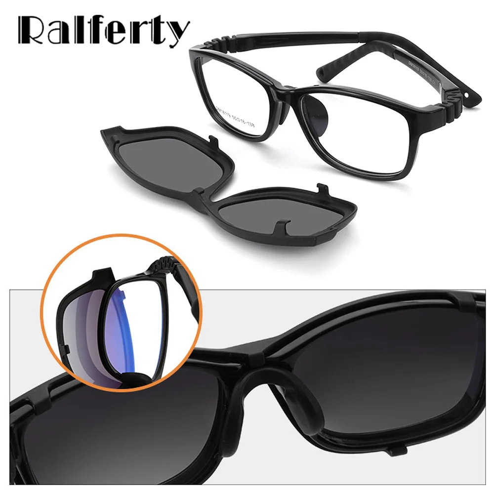 Ralferty 2 In 1 Kids Sunglasses Polarized Clips On Glasses Child 0 Diopter Prescription Optic Myopia Eyewear Frame Glasses Chain - Gufetto Brand 