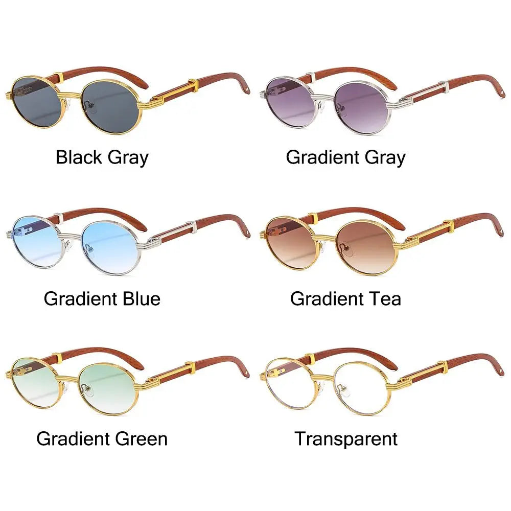 2024 Retro Oval Men Sunglasses Fashion Brand Designer Clear Gradient Lens Eyewear Women Luxury Wooden Sun Glasses Shades UV400 - Gufetto Brand 