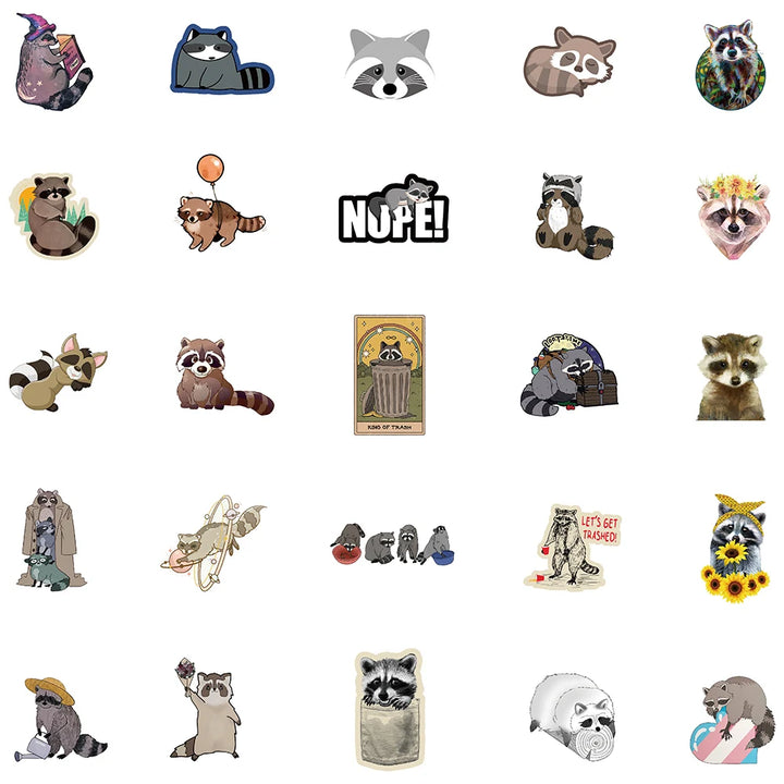 50/100pcs Cartoon Animal Raccoon Cute Stickers Laptop Guitar Luggage Phone Stationery Scrapbook Decals Kid Gifts Toys - Gufetto Brand 