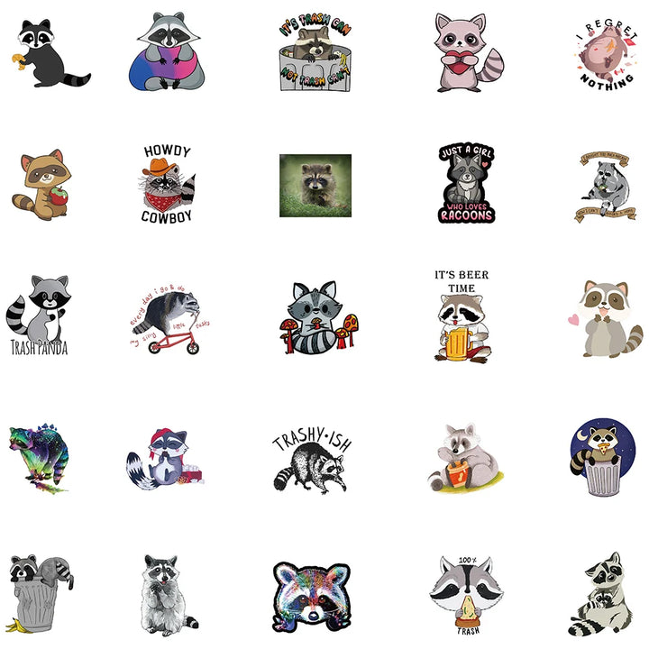 50/100pcs Cartoon Animal Raccoon Cute Stickers Laptop Guitar Luggage Phone Stationery Scrapbook Decals Kid Gifts Toys - Gufetto Brand 