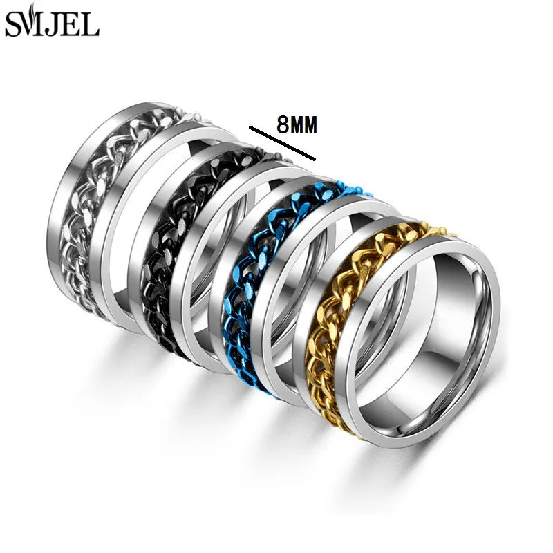 Antistress Anxiety Ring Fidget Spinner Toys For Women Men Trend Star Moon Skull Punk Rings Rotate Jewelry Size 7/8/9/10/11 Gift