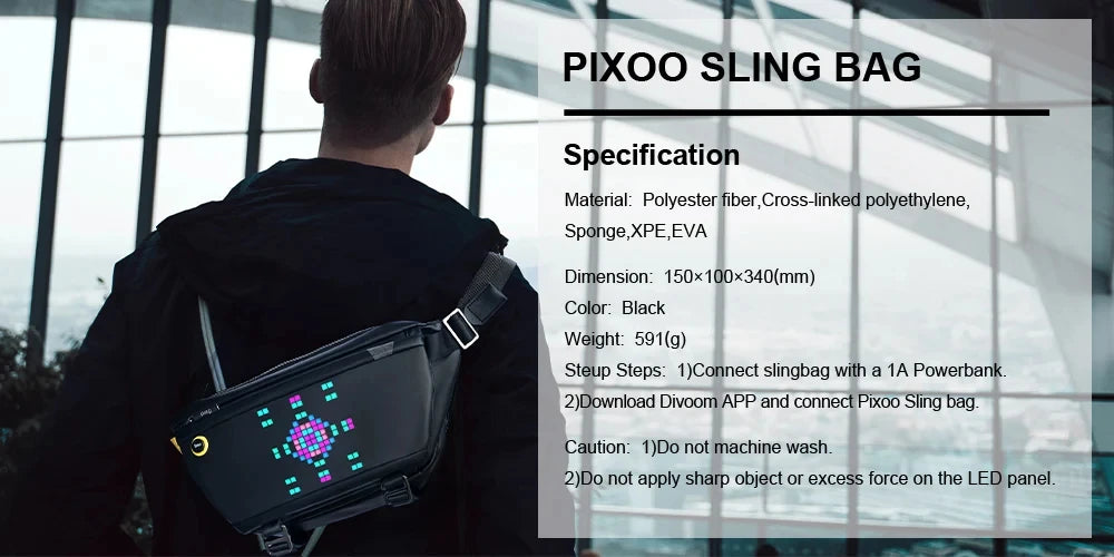 Divoom sling bag pixel crossbody bag Chest Bag Waterproof shoulder waist pack Commuter function bag Motorcycle led backpack