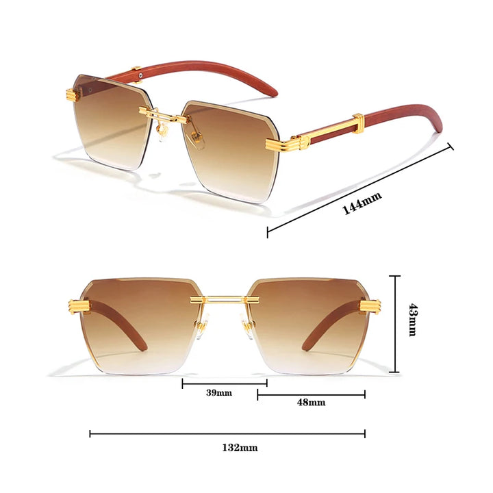 Retro Borderless Sunglasses Men Imitation Woodgrain Square Sun Glasses Women Business Outdoor Travel Summer Beach - Gufetto Brand 