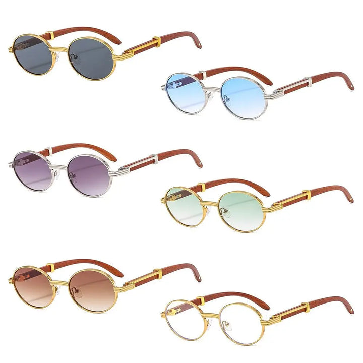 2024 Retro Oval Men Sunglasses Fashion Brand Designer Clear Gradient Lens Eyewear Women Luxury Wooden Sun Glasses Shades UV400 - Gufetto Brand 