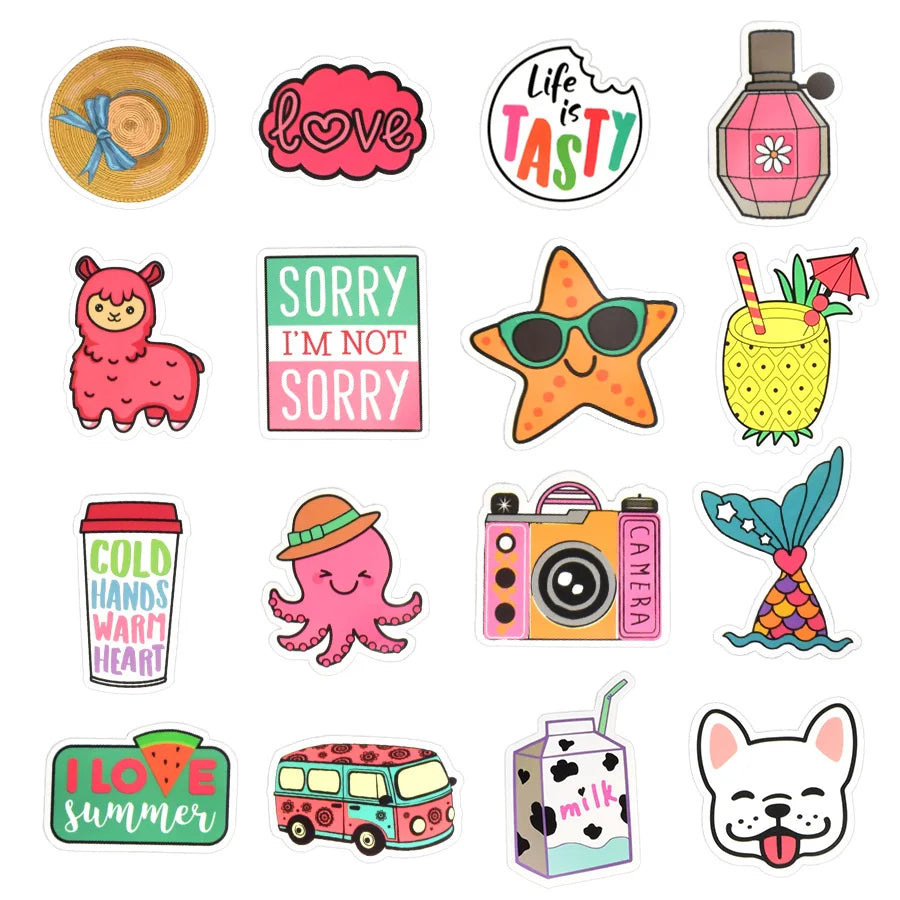 50 PCS Cartoon Girl Style Stickers Kawaii Anime Beach Graffiti Sticker DIY for Water Bottle Laptop Luggage Tablet Cosmetic Case - Gufetto Brand 