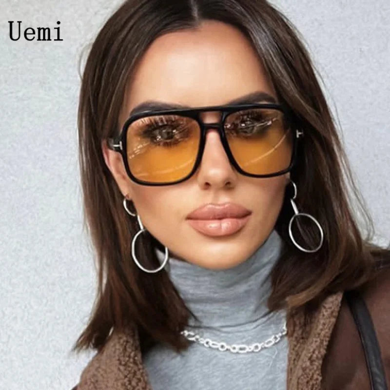 New Retro Men Pilot Sunglasses Fashion Square Double Bridges Oversized Frame Shades UV400 Women Trending Sun Glasses Wholesale - Gufetto Brand 