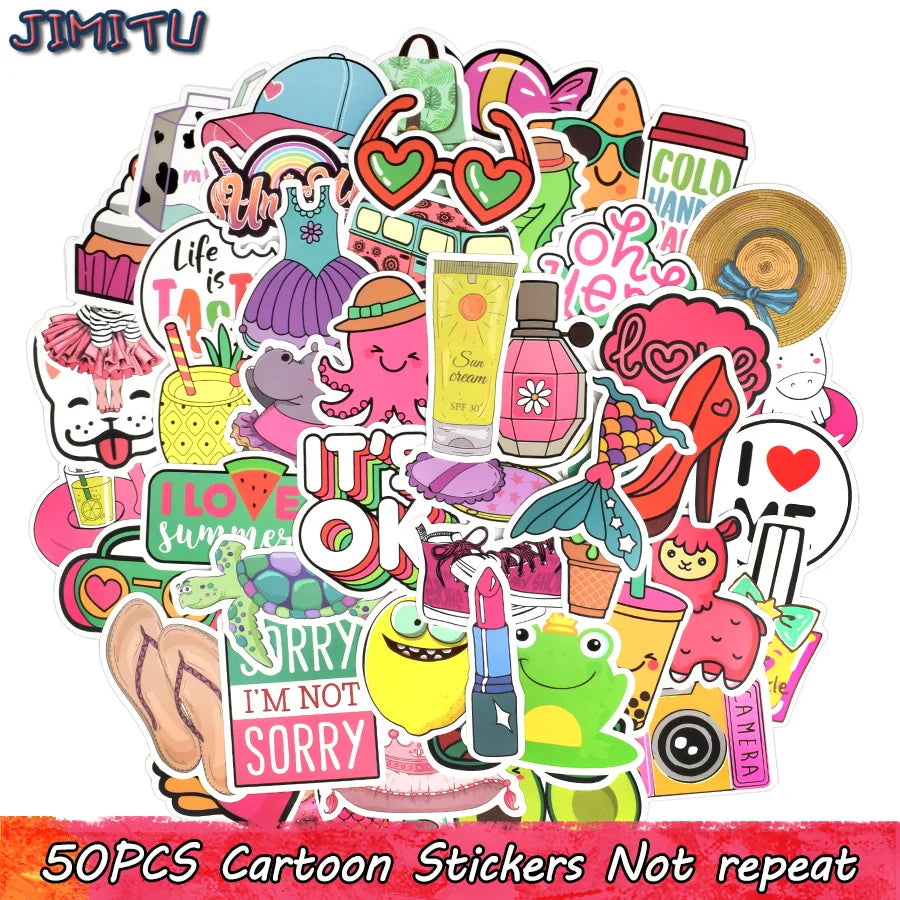 50 PCS Cartoon Girl Style Stickers Kawaii Anime Beach Graffiti Sticker DIY for Water Bottle Laptop Luggage Tablet Cosmetic Case - Gufetto Brand 