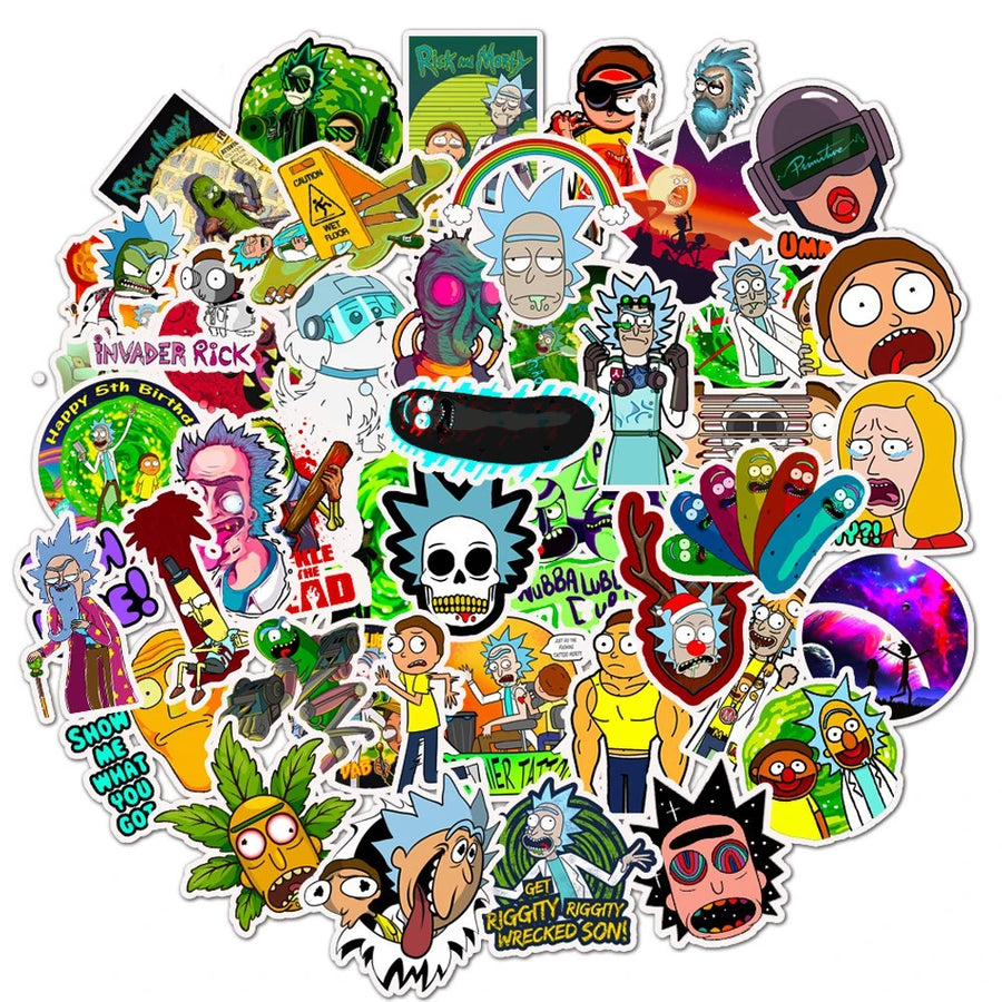 50PCS Cartoon Anime Rick And Morti Stickers Waterproof Skateboard Travel Suitcase Phone Laptop Suitcase Sticker Cute Kid Toys - Gufetto Brand 