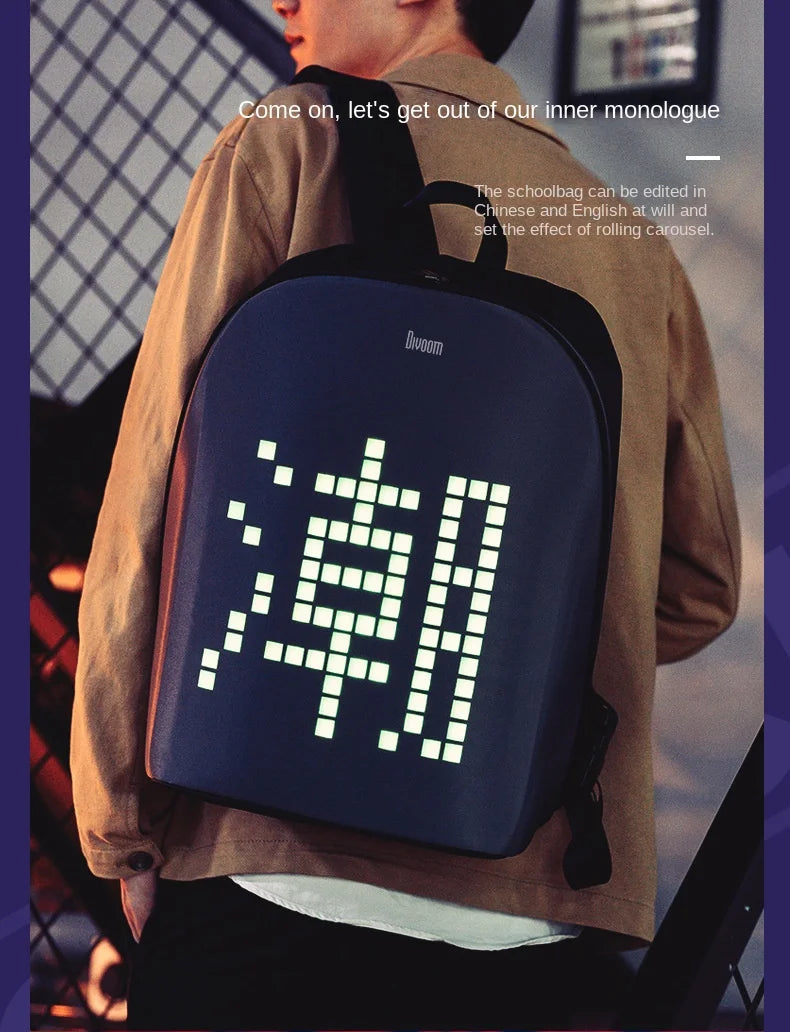 DIVOOM/dot Tone Pixel Backpack Male Trend Creative LED Screen Large Capacity Cycling Travel Backpack