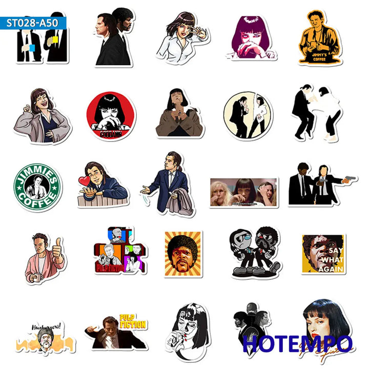 50pcs Classic Movie Pulp Fiction Mix Pattern Shape Graffiti Decals Stickers Pack for Phone Laptop Luggage Skateboard Car Sticker - Gufetto Brand 