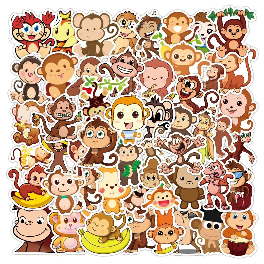 10/30/50PCS Cartoon Cute Monkey Animal Graffiti Creative Sticker Desk Guitar Computer Refrigerator  Waterproof Sticker Wholesale - Gufetto Brand 