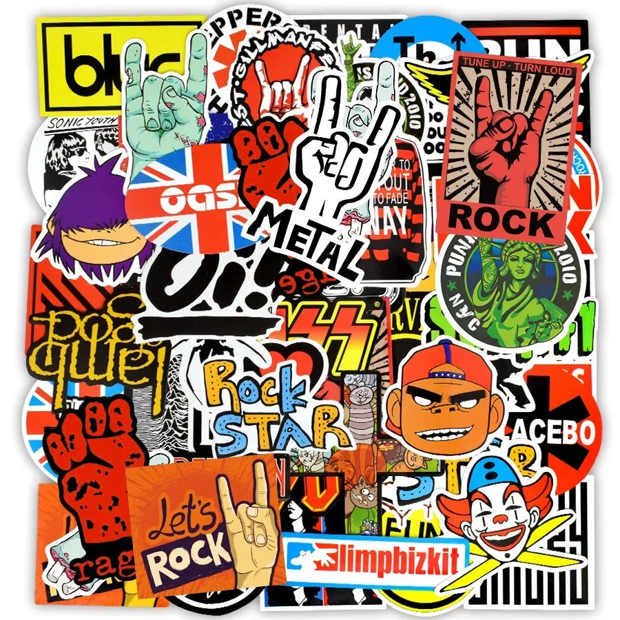 100 PCS Retro Rock Band Stickers Music Graffiti Waterproof Decal Sticker to DIY Guitar Bass Laptop Suitcase Skateboard Car Motor - Gufetto Brand 