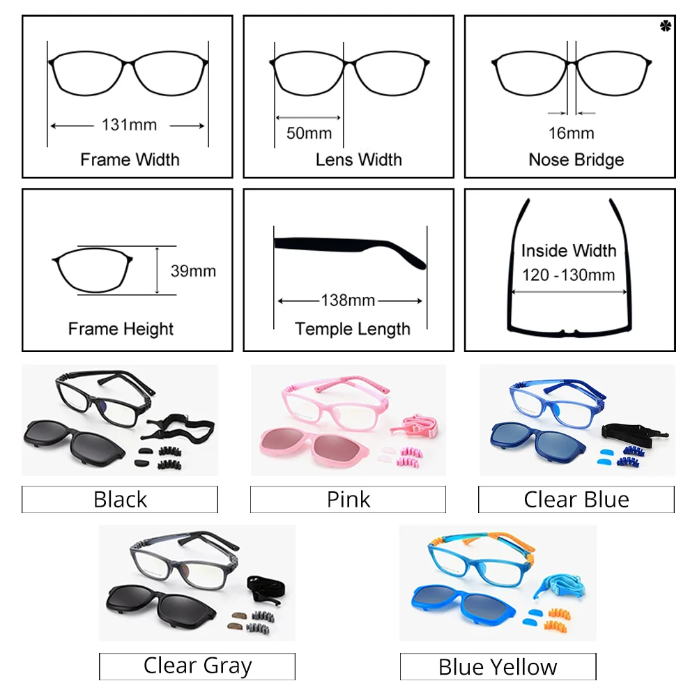 Ralferty 2 In 1 Kids Sunglasses Polarized Clips On Glasses Child 0 Diopter Prescription Optic Myopia Eyewear Frame Glasses Chain - Gufetto Brand 