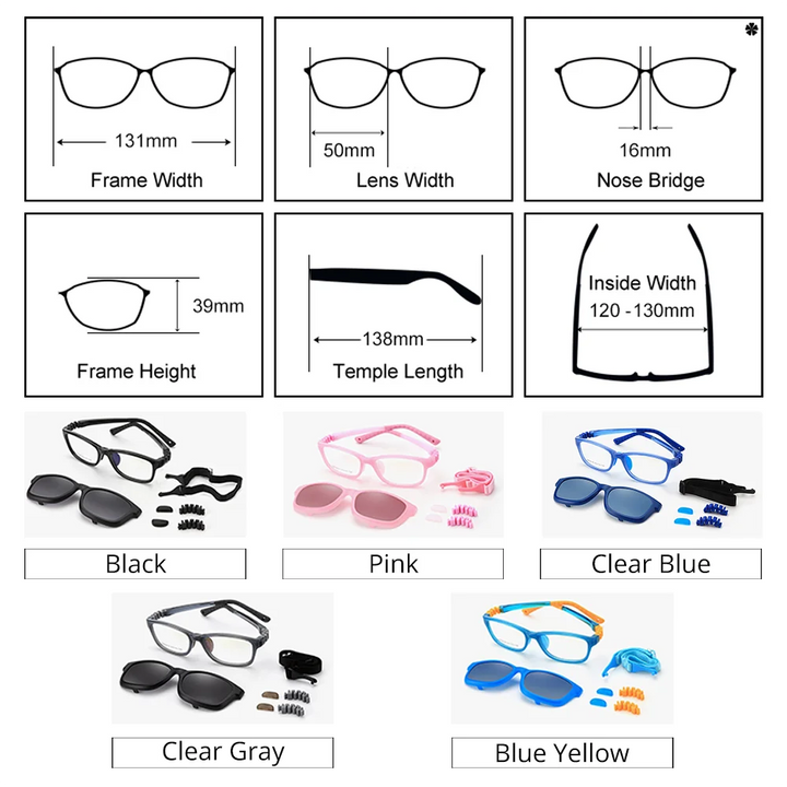 Ralferty 2 In 1 Kids Sunglasses Polarized Clips On Glasses Child 0 Diopter Prescription Optic Myopia Eyewear Frame Glasses Chain - Gufetto Brand 