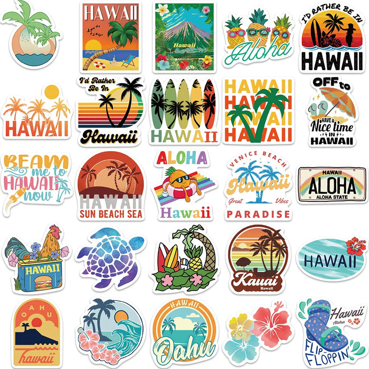 10/30/50PCS Hawaiian Summer Vacation Style Cartoon Sticker DIY Phone Laptop Luggage Skateboard Graffiti Decals Fun for Kid Gift - Gufetto Brand 