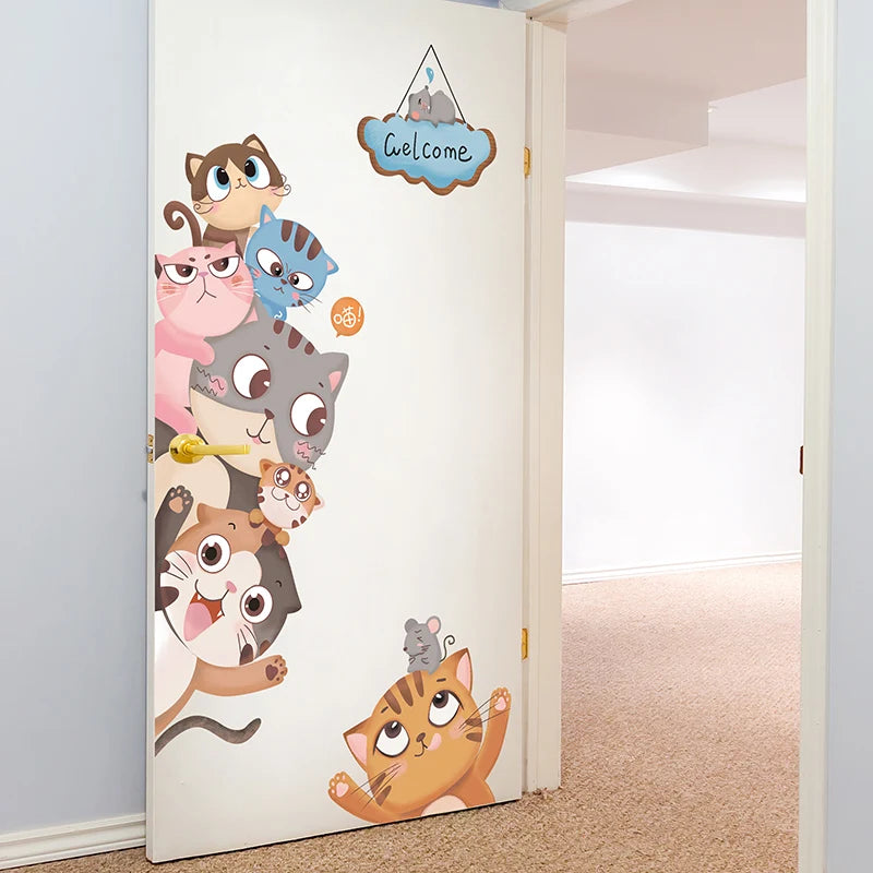 Cartoon Cats Wall Stickers Vinyl DIY Creative Animals Mural Decals for Kids Rooms Baby Bedroom Nursery Door Home Decoration - Gufetto Brand 