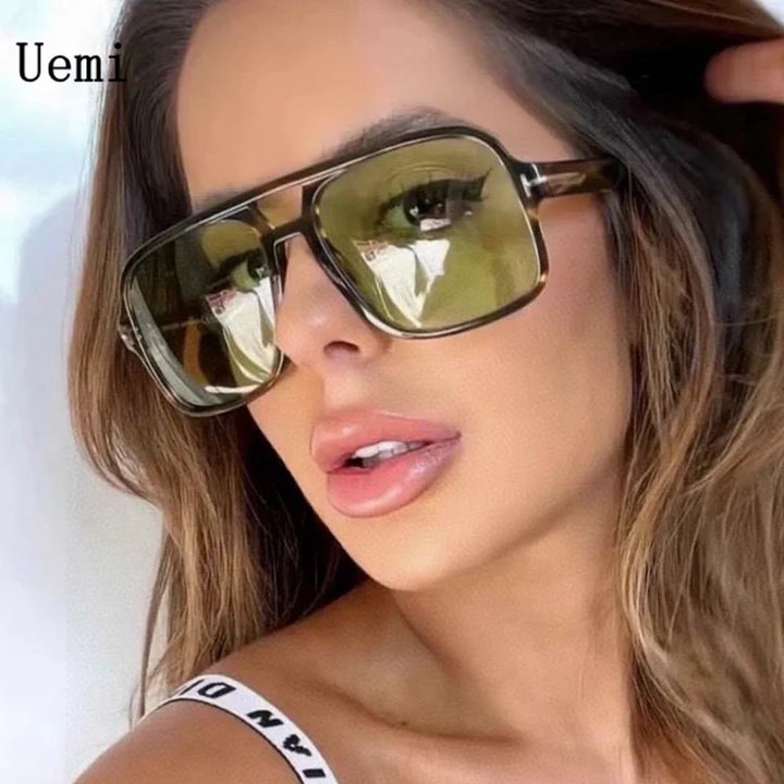 New Retro Men Pilot Sunglasses Fashion Square Double Bridges Oversized Frame Shades UV400 Women Trending Sun Glasses Wholesale - Gufetto Brand 