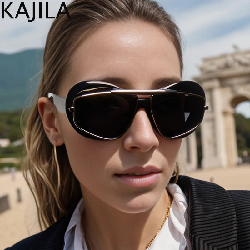 Cat Eye Punk Sunglasses Women 2024 Luxury Brand Steampunk Double Frame Sun Glasses For Ladies Y2k Sports Shield Eyewear Shades - Gufetto Brand 