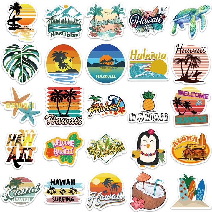 10/30/50PCS Hawaiian Summer Vacation Style Cartoon Sticker DIY Phone Laptop Luggage Skateboard Graffiti Decals Fun for Kid Gift - Gufetto Brand 