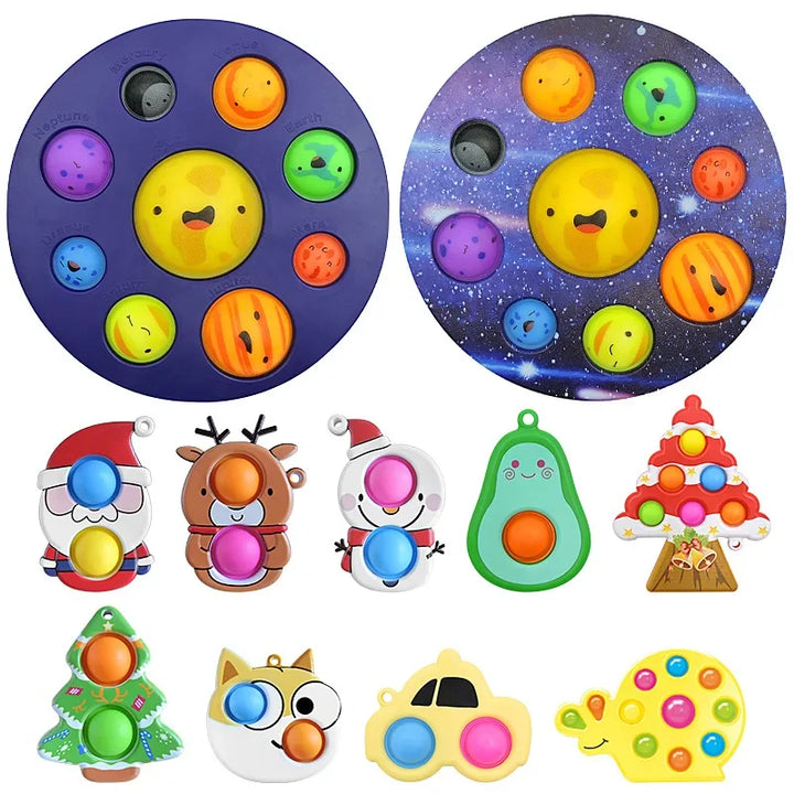 Eight Planets Simple Dimple Pop Fidget Sensory Toy keychain Stress Relief Antistress Board Autism Anxiety Fidget Toy For Kids