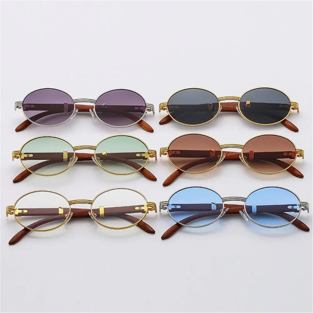 2024 Retro Oval Men Sunglasses Fashion Brand Designer Clear Gradient Lens Eyewear Women Luxury Wooden Sun Glasses Shades UV400 - Gufetto Brand 