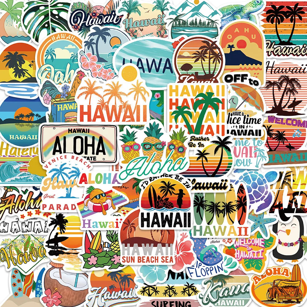 10/30/50PCS Hawaiian Summer Vacation Style Cartoon Sticker DIY Phone Laptop Luggage Skateboard Graffiti Decals Fun for Kid Gift - Gufetto Brand 