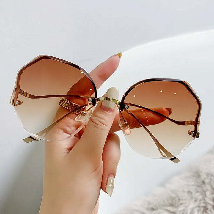 2024 Luxury Round Gradient Sunglasses Women Metal Curved Temples Eyewear Ocean Rimless Fashion Sun Glasses Ladies UV400 - Gufetto Brand 