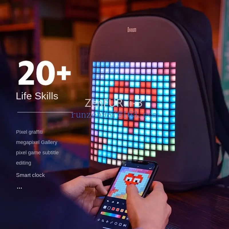 DIVOOM/dot Tone Pixel Backpack Male Trend Creative LED Screen Large Capacity Cycling Travel Backpack