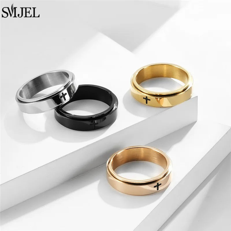 Antistress Anxiety Ring Fidget Spinner Toys For Women Men Trend Star Moon Skull Punk Rings Rotate Jewelry Size 7/8/9/10/11 Gift